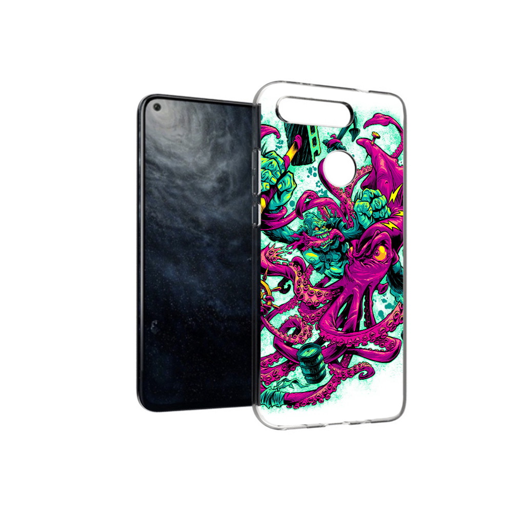 

Чехол MyPads Tocco для Huawei Honor 20 фиолетовый кракен, Прозрачный, Tocco