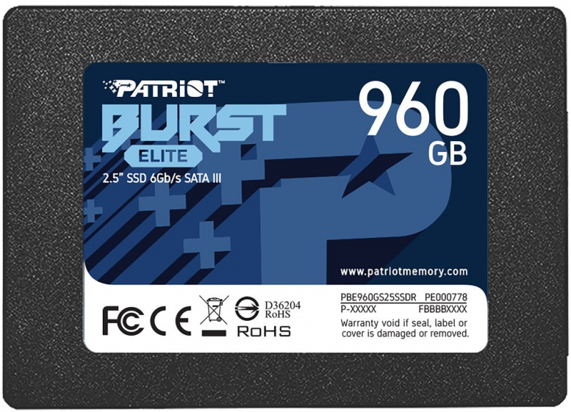 

SSD накопитель PATRIOT Burst Elite PBE960GS25SSDR 960ГБ, 2.5", SATA III