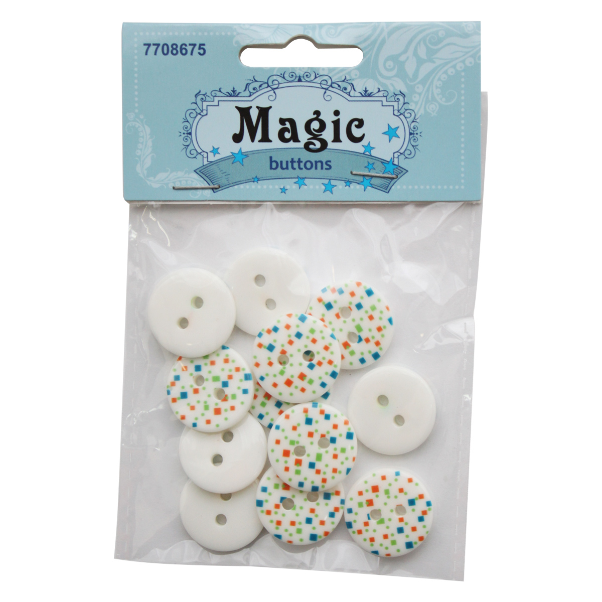 

Пуговицы Magic Buttons Разноцветные квадраты, 28L (18 мм), 2 прокола, пластик, 12 шт