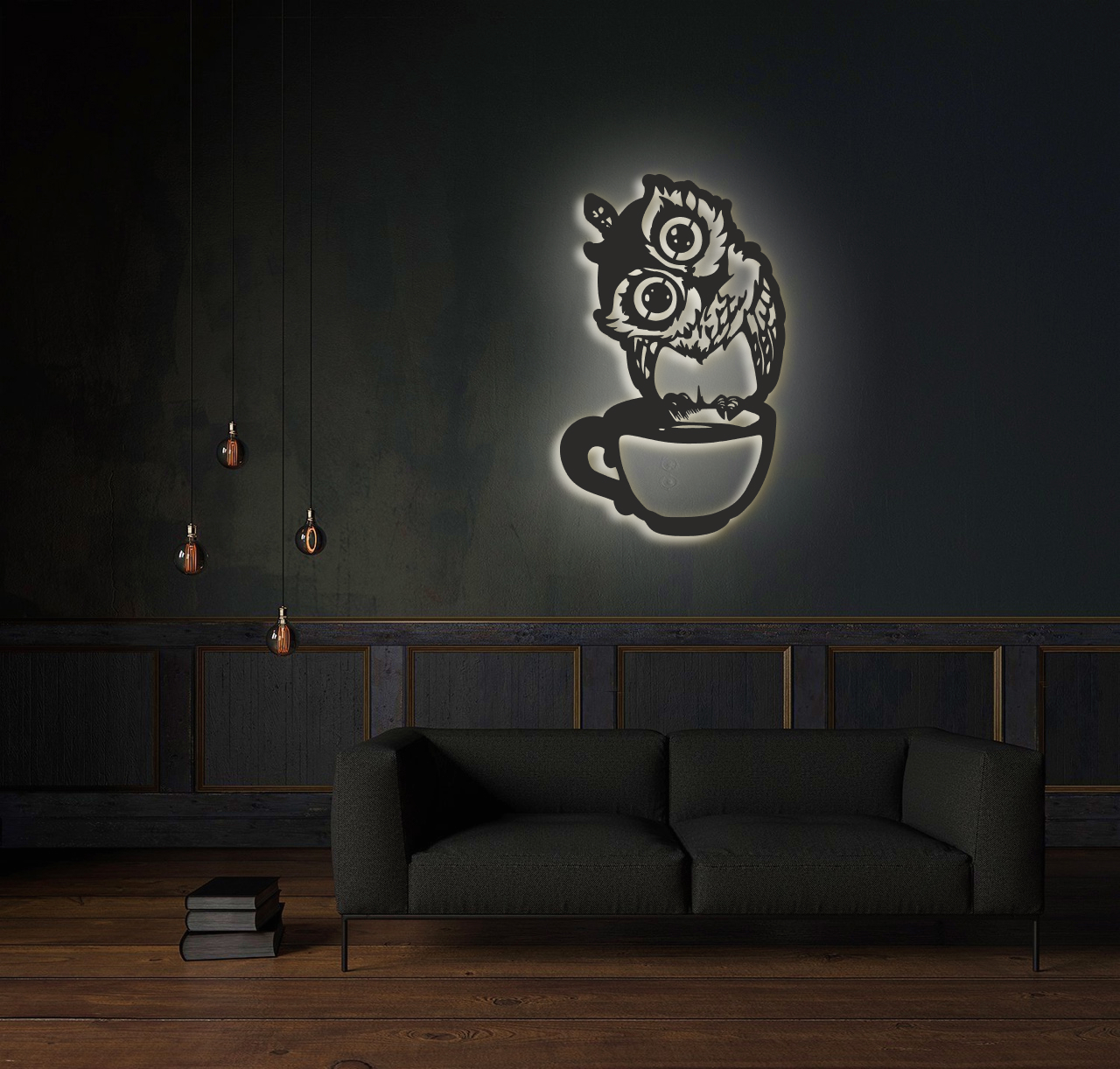 фото Декоративное панно на стену с белой подсветкой, moretti сова