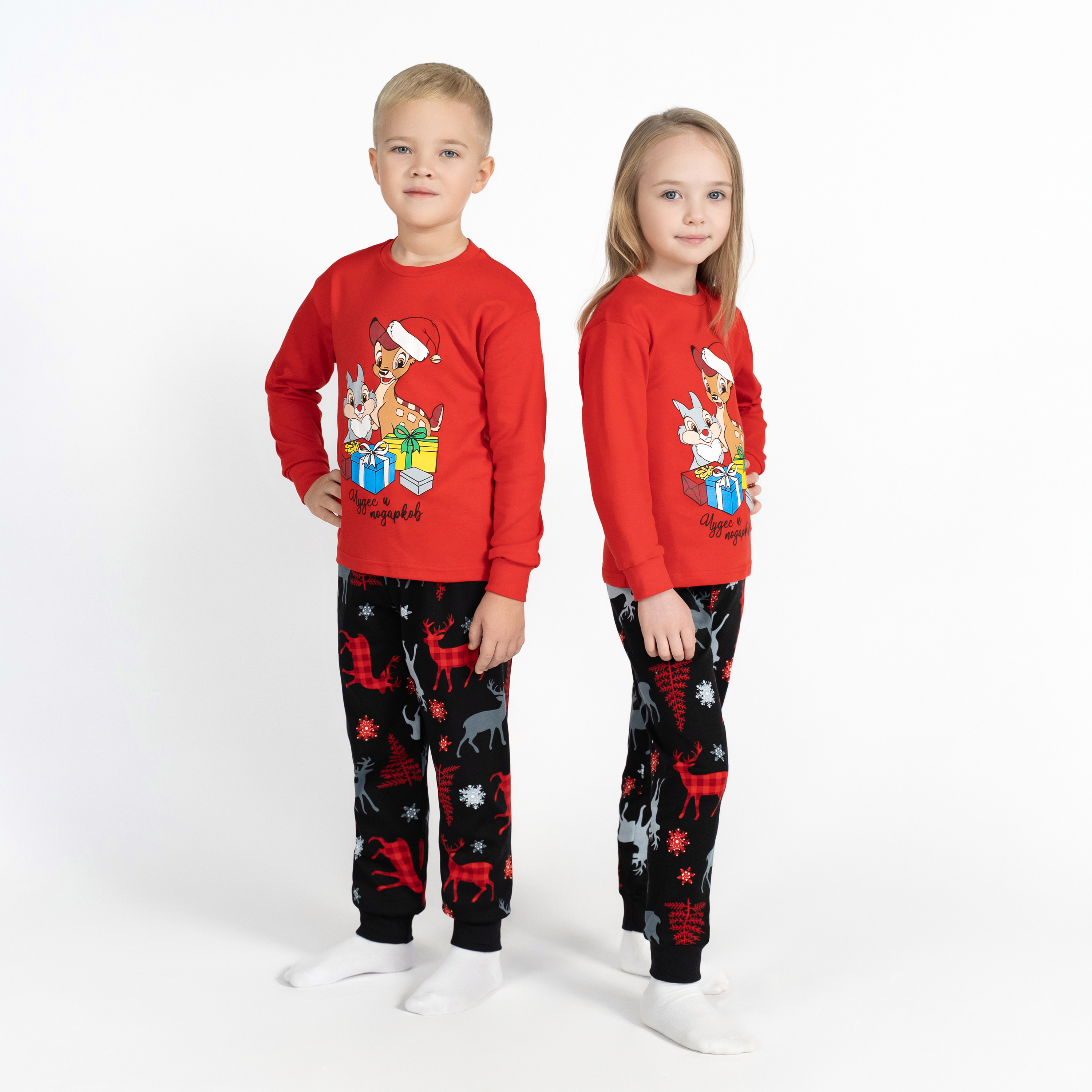 Пижама детская Утенок ПЖ-1818-1, красный/черный, 122 футболка с новогодним принтом детская