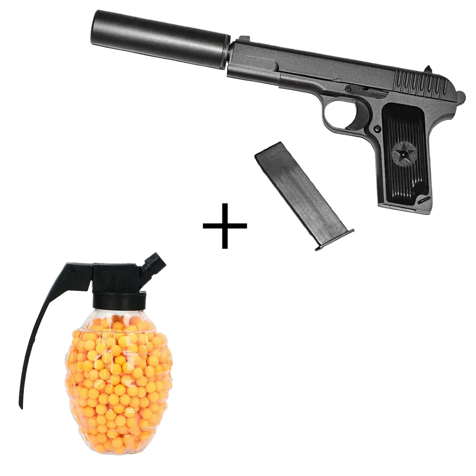 

Пистолет WellyWell пневматический c глушителем Air Sport + граната Gun_K_113S