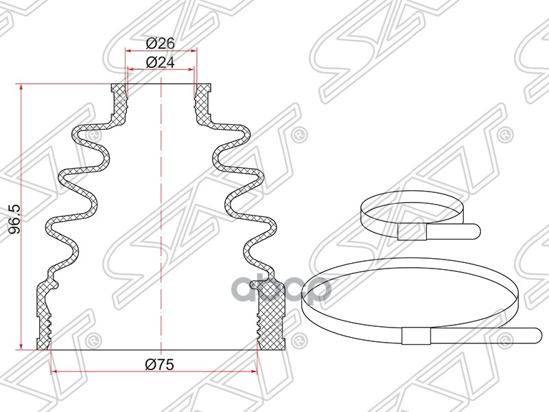 фото Пыльник шруса внутренний fr nissan x-trail t31 qr25de/mr20de (2 хомута. резина) sat арт. b