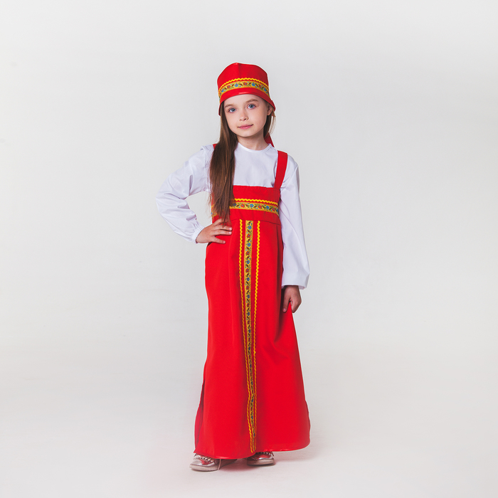 

Карнавальный костюм для девочки «Русский народный», сарафан, рубашка, кокошник, 6-7 лет, р