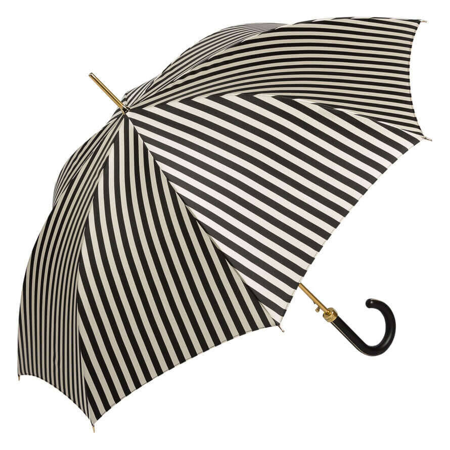 

Зонт-трость женский полуавтоматический PASOTTI Uno Stripes Legno, черный, белый, Uno Stripes Legno