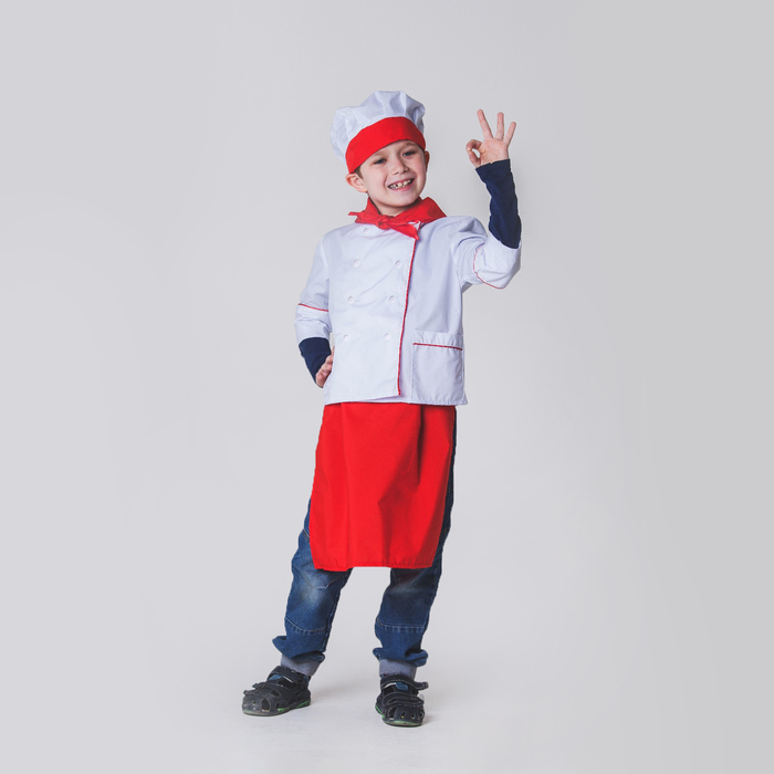 

Детский карнавальный костюм "Повар", колпак, куртка, фартук, косынка, 4-6 лет, рост 110-12