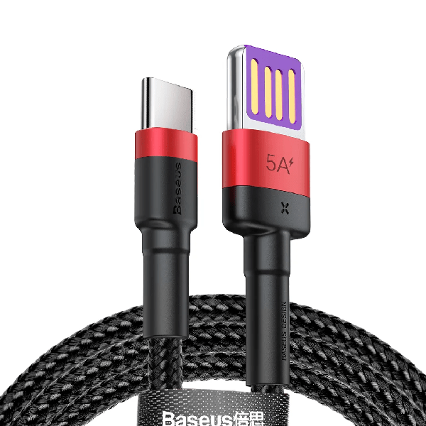 фото Кабель baseus usb type-c 1m 5a cafule hw quick charging cable черный с красным catklf-p91