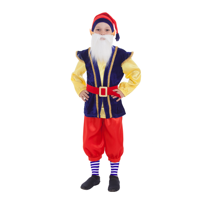 Карнавальный костюм «Гном синий», колпак, рубаха с жилетом, бриджи, борода, ремень, уши, р карнавальный костюм batik 2003 к 18 гном тилли желтый синий красный 134
