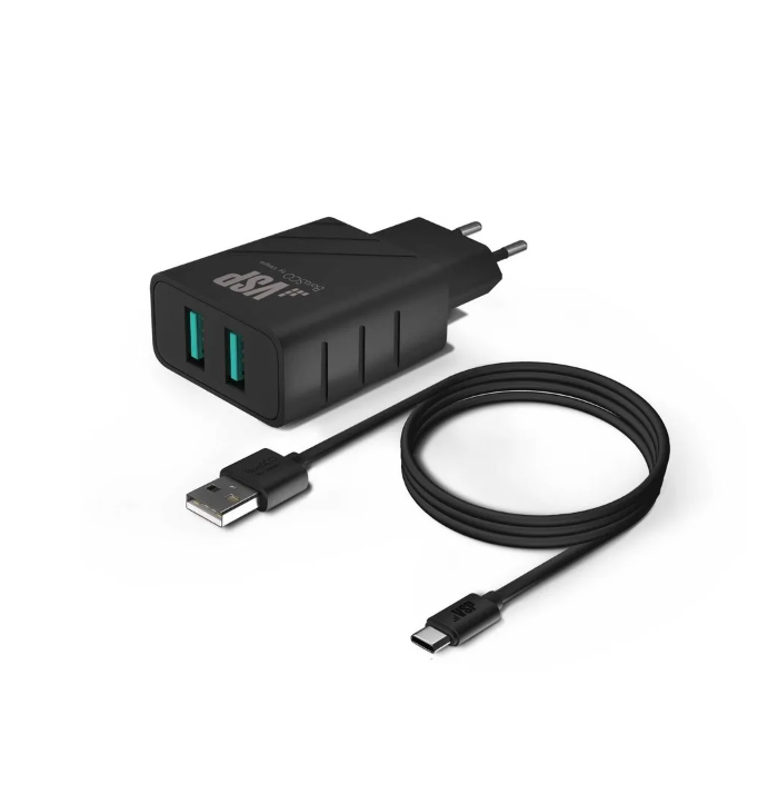 

Сетевое зарядное устройство BORASCO 37264, 2xUSB, USB type-C, 2.4A, черный