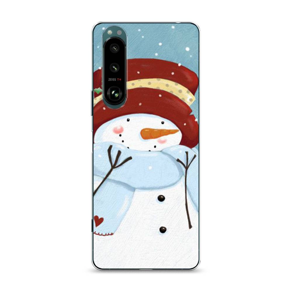 

Чехол на Sony Xperia 1 III "Застенчивый снеговик", Голубой;белый;красный, 54850-5