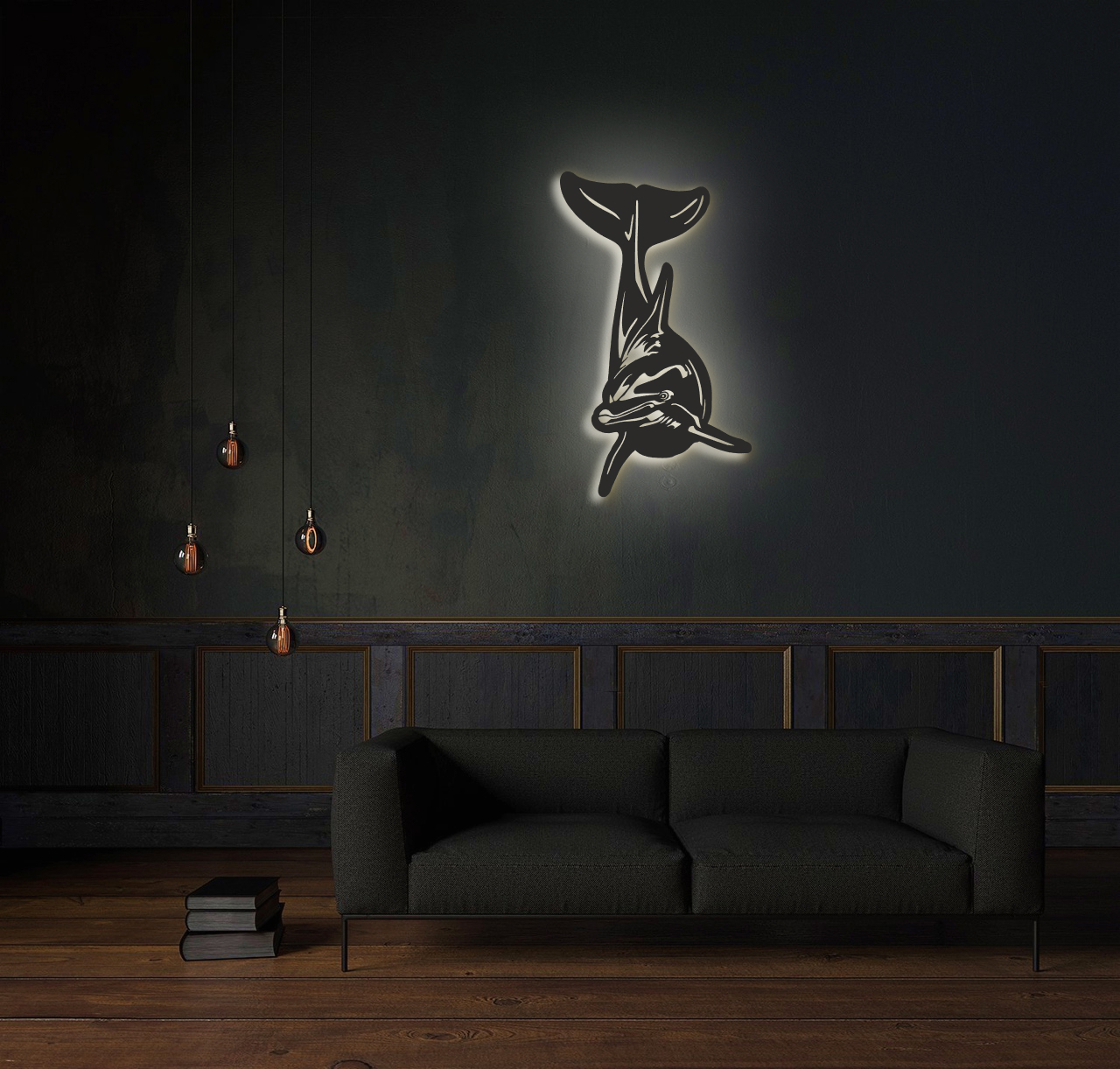 фото Декоративное панно на стену с белой подсветкой, moretti дельфин 47*80
