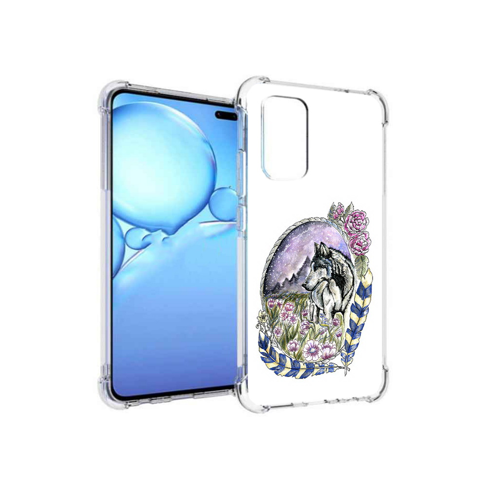 

Чехол MyPads Tocco для Vivo V19 нарисованный волк в цветах с перьями (PT147328.392.509), Прозрачный, Tocco