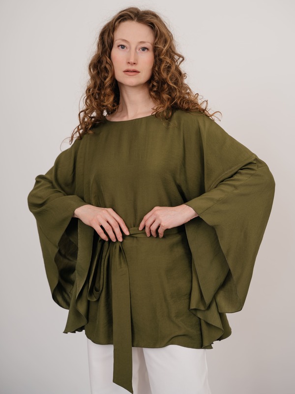 Блуза женская Модный дом Виктории Тишиной Шанти зеленая ONE SIZE