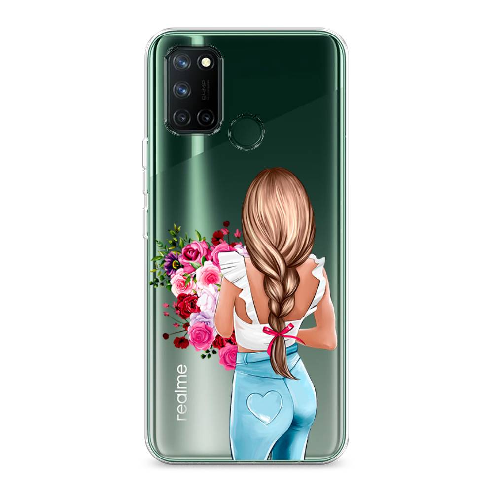 

Чехол на Realme 7i "Девушка с цветами", Коричневый;розовый;голубой, 253950-6