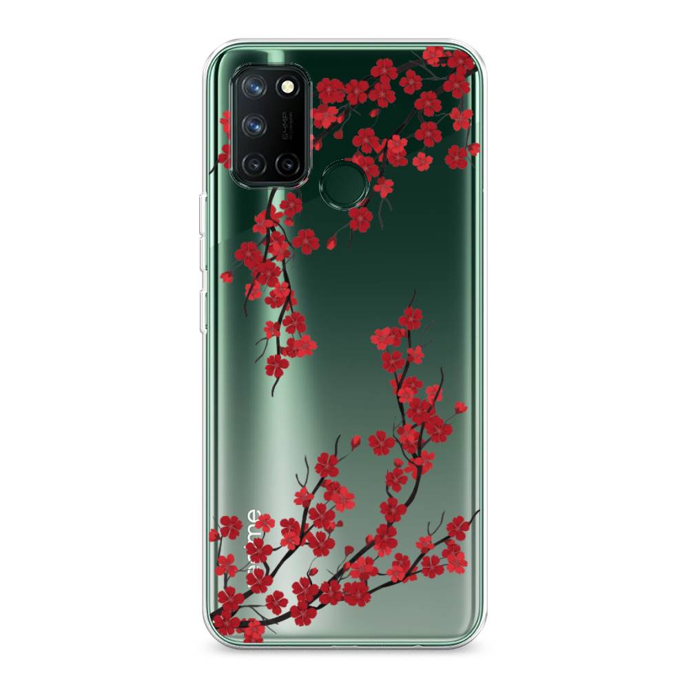 

Чехол на Realme 7i "Красная сакура", Красный;черный, 253950-2