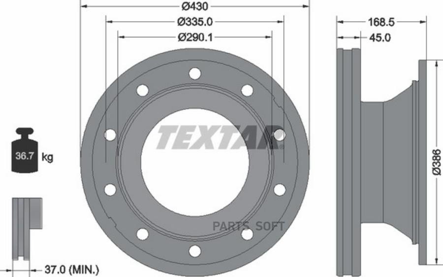 Диск Тормозной Schmitz 430Х168.5Х290Х45 N10Х22.5 1Шт. Textar 1Шт Textar 93296100