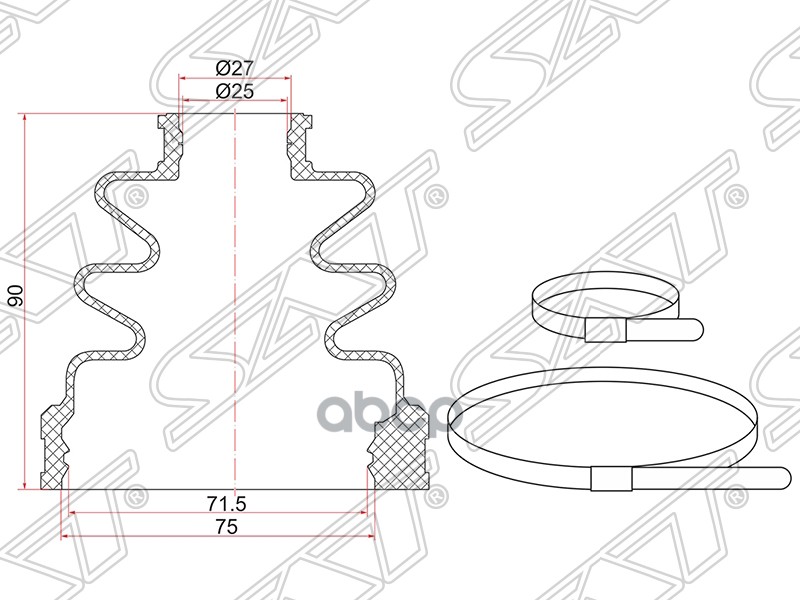 фото Пыльник шруса внутренний toyota camry sv35 90-94, harrier acu15 00-03 (2 хомута. резина) s sat