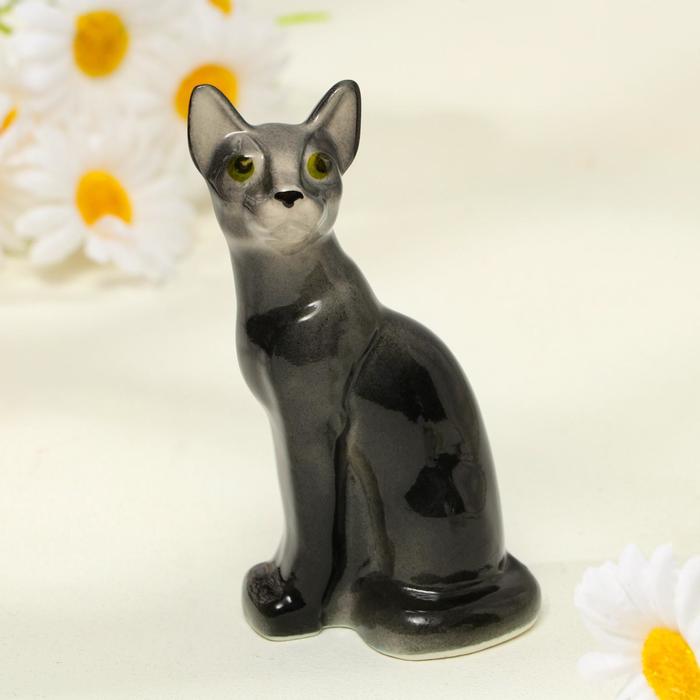 фото Статуэтка фарфоровая «кошка тайка», чёрная, 10см весёлый фарфор