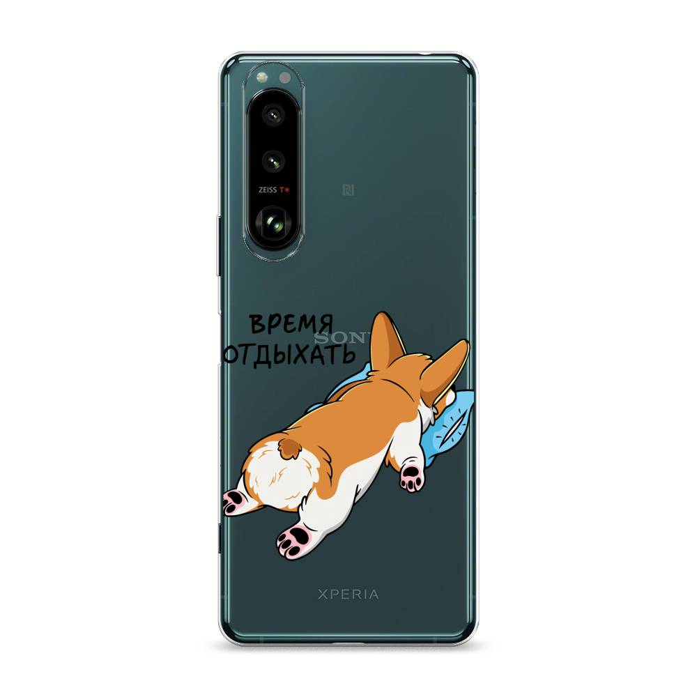 

Чехол на Sony Xperia 1 III "Корги отдыхает", Черный;коричневый;голубой, 54850-1