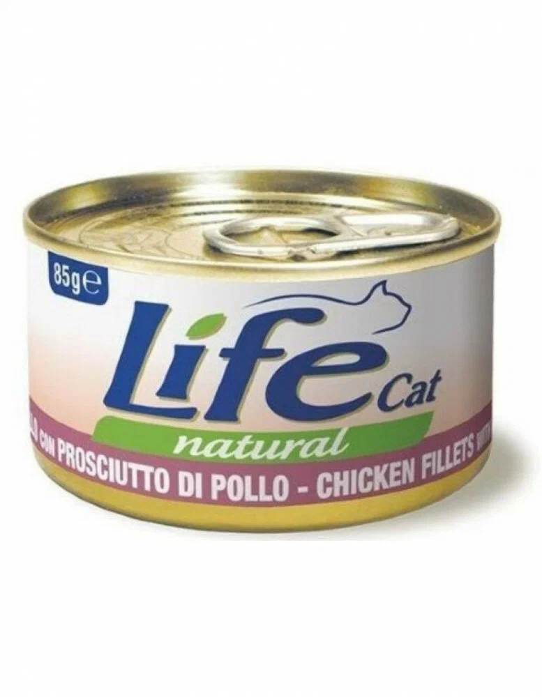 Консервы для кошек LifeCat Natural, курица с уткой в бульоне, 24шт по 85г