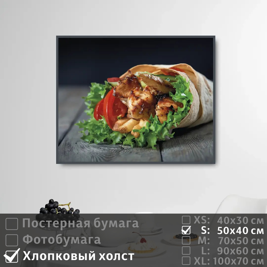 

Постер на холсте ПолиЦентр Для кафе мясо овощи зелень 50х40 см, ДляКафеМясоОвощиЗелень