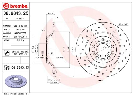 

Диск перфорированный Brembo Xtra 08.8843.2X