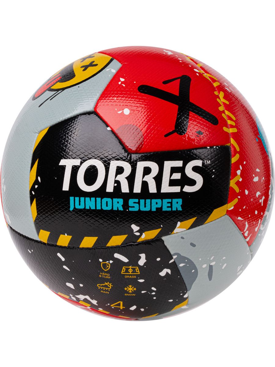 Мяч футбольный TORRES Junior-4 Super р.4 крас-чёрн-серый