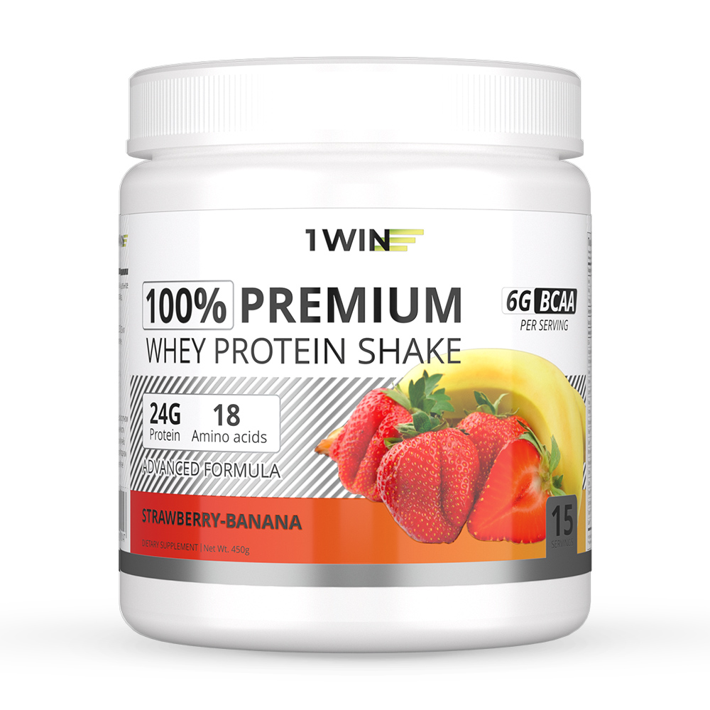 Протеин 1WIN Premium Whey Protein Shake, Клубника-банан,15 порций, 450 гр.