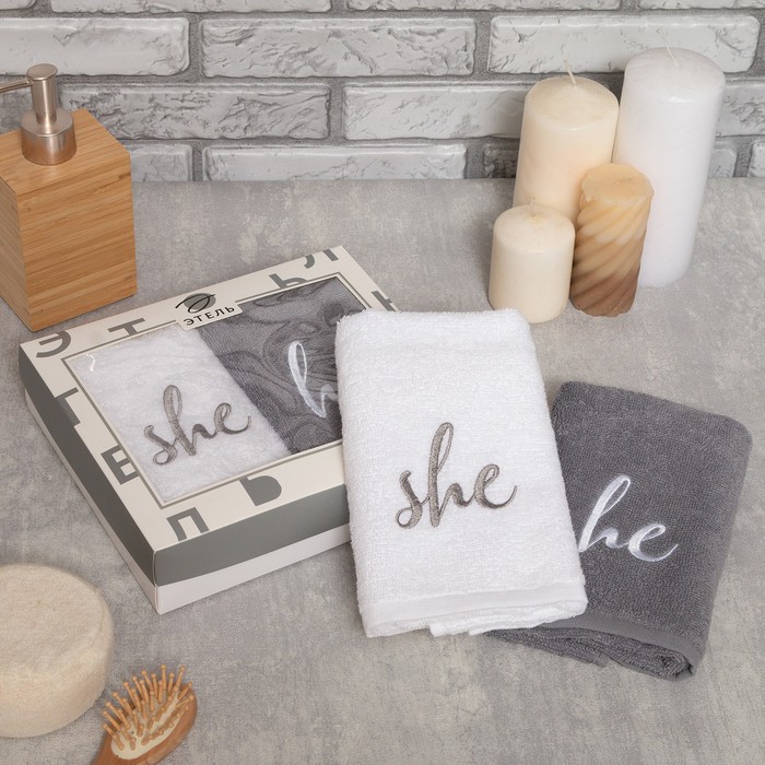 

Набор полотенец "She & He" 30х60 см-2 шт, 100% хлопок, 340г/м2, Этель Молодожёны