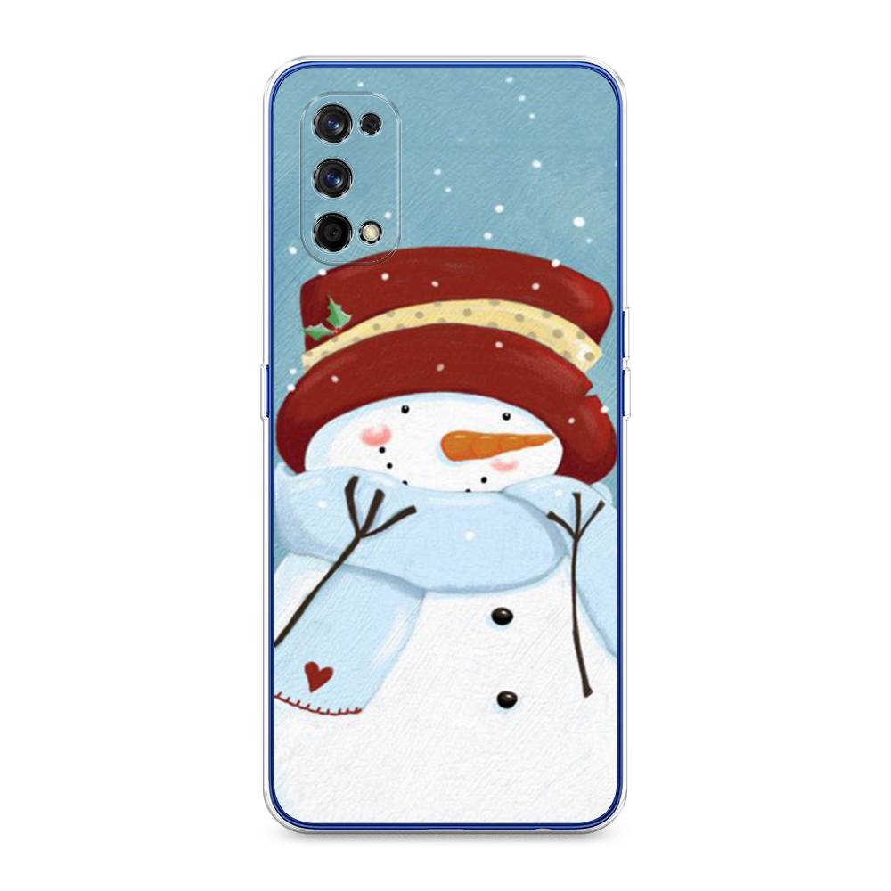 

Чехол на Realme 7 Pro "Застенчивый снеговик", Голубой;белый;красный, 254050-5