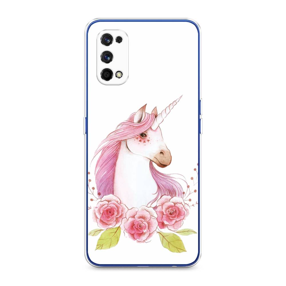 

Чехол на Realme 7 Pro "Единорог цветы", Белый;розовый;серый, 254050-1