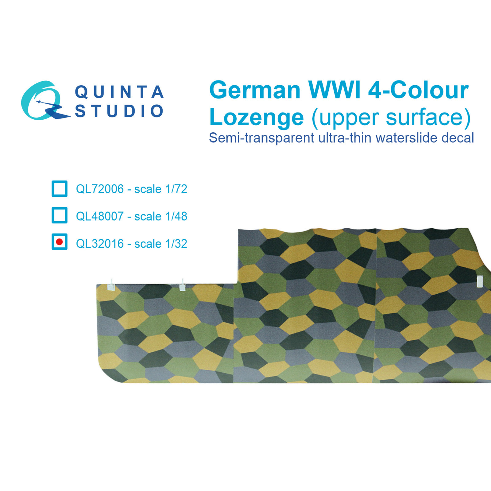 

Декаль Quinta Studio Германский WWI 4-цветный Лозенг верхние поверхности QL32016, Цветной