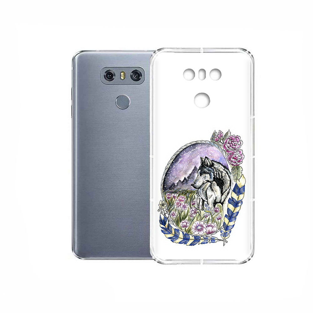 

Чехол MyPads Tocco для LG G6 нарисованный волк в цветах с перьями, Прозрачный, Tocco