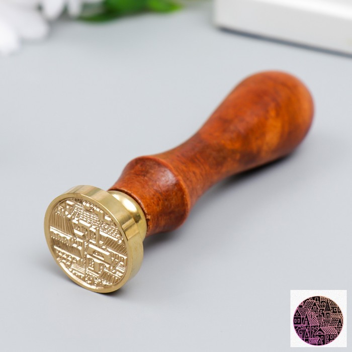 

Печать для сургуча с деревянной ручкой "Ночной город" 9х3х3 см, Коричневый