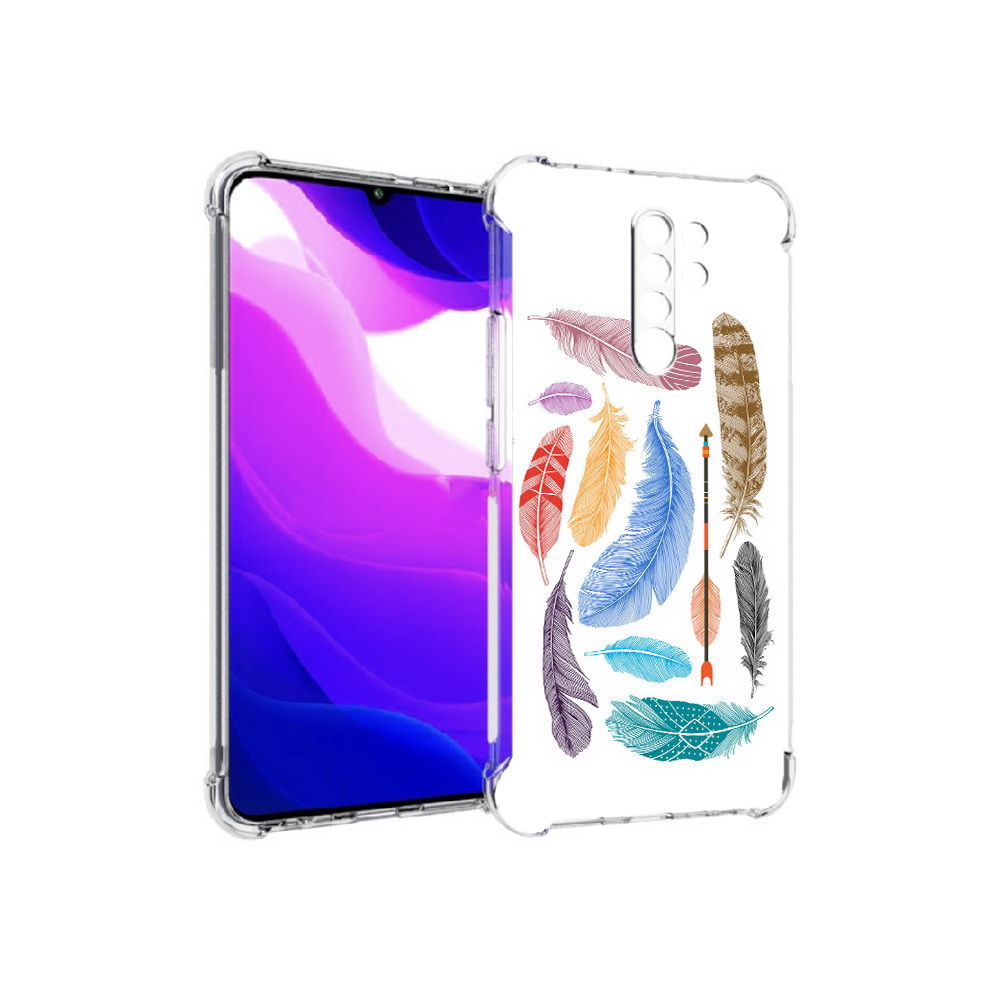 

Чехол MyPads Tocco для Xiaomi Redmi 9 разноцветные перья (PT150826.259.572), Прозрачный, Tocco