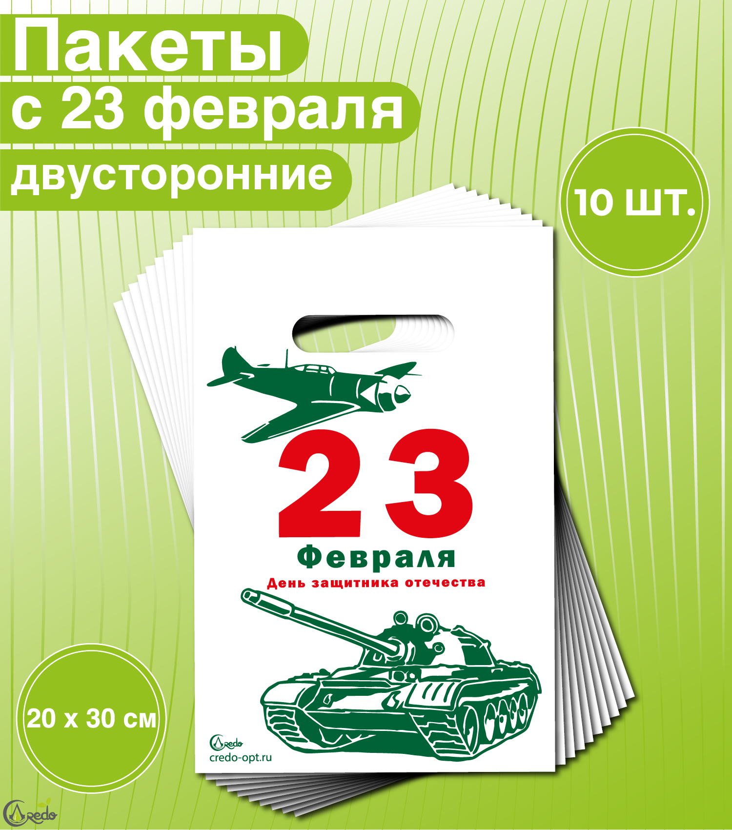 Пакеты подарочные Credo на 23 Февраля, 20 x 30 см, 10 пакетов