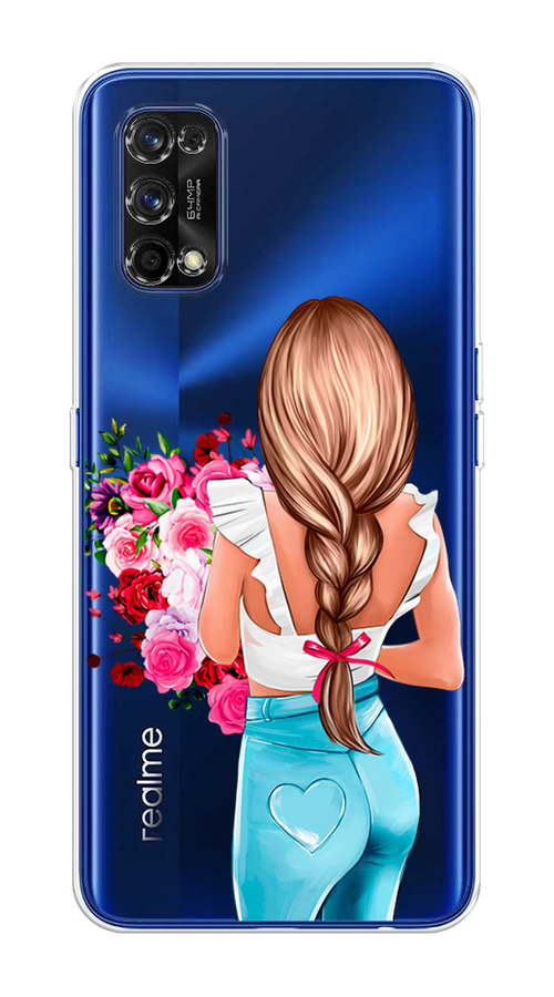 

Чехол на Realme 7 Pro "Девушка с цветами", Коричневый;розовый;голубой, 254050-6