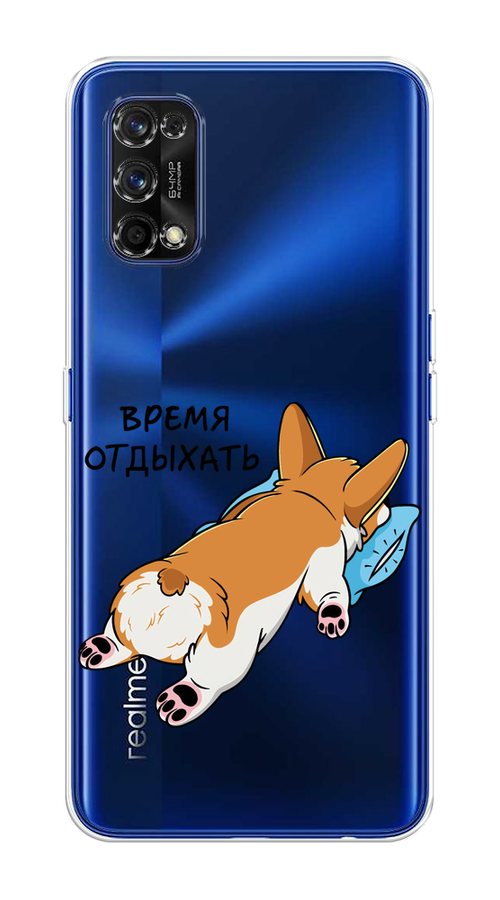 

Чехол на Realme 7 Pro "Корги отдыхает", Черный;коричневый;голубой, 254050-1