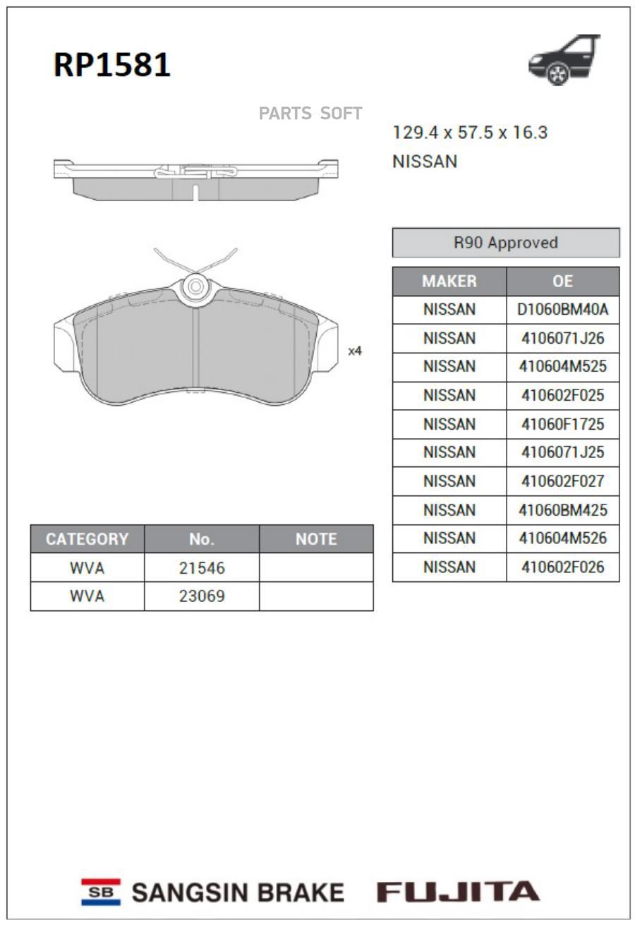 

Тормозные колодки Sangsin brake передние дисковые RP1581