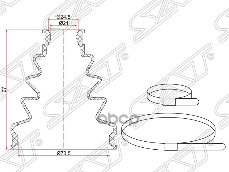 фото Пыльник шруса внутренний fr honda cr-v rd1 (2 хомута. резина) sat арт. c1150