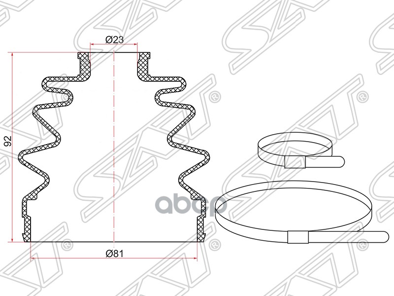 фото Пыльник шруса ford focus ii 04-11/c-max 03-10 (2 хомута. резина) sat арт. c1130