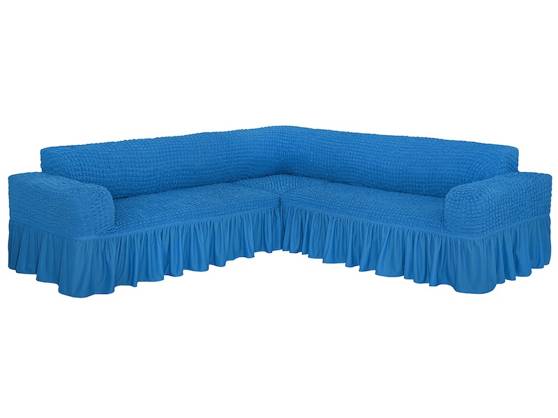 фото Чехол на угловой диван с оборкой venera, голубой