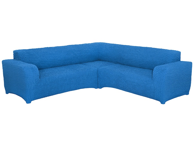 фото Чехол на угловой диван без оборки venera, голубой