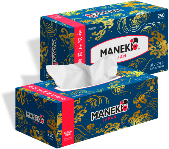 фото Салфетки бумажные maneki ocean, 2 слоя, белые, 250 шт./коробка