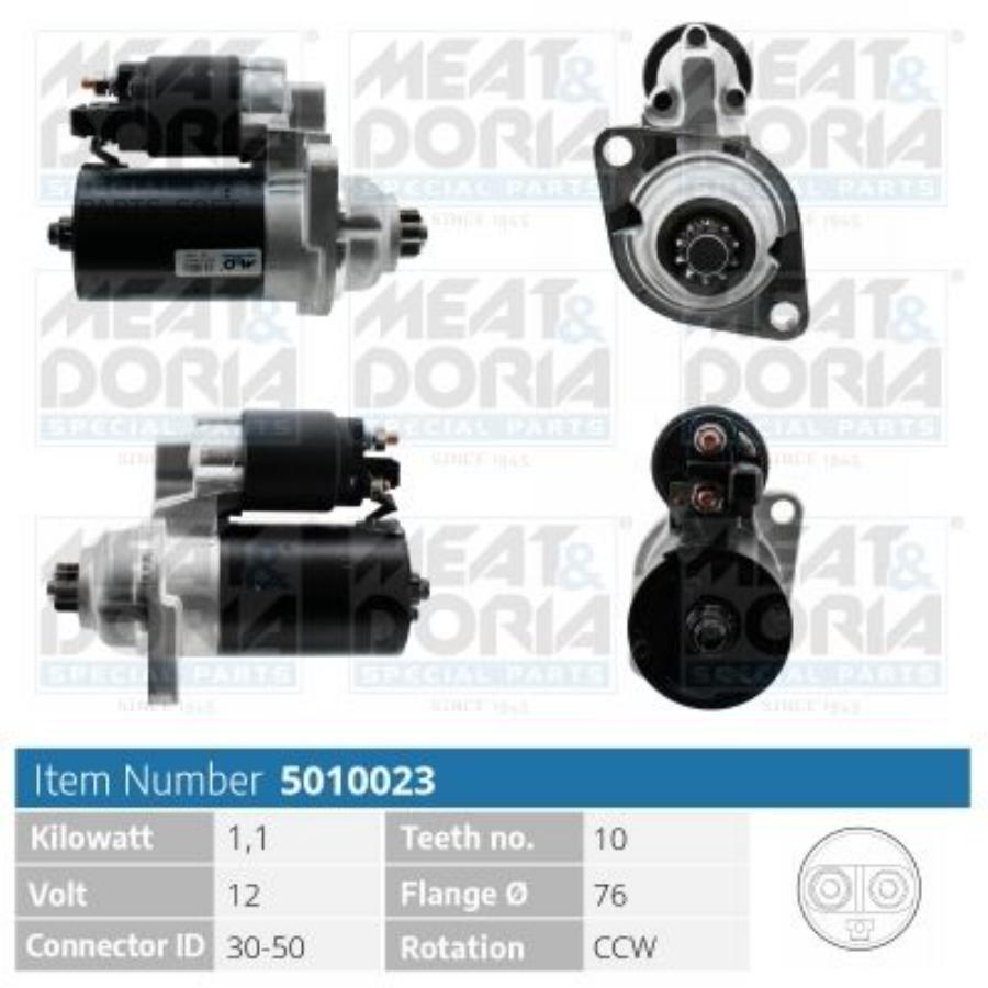 

MEAT&DORIA 5010023 Стартер 12V 1,1KW Audi A3 (8L1), VW Golf IV/V