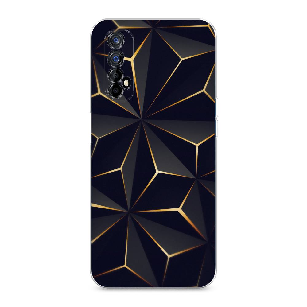 

Чехол на Oppo Realme 7 "Черные полигоны", Золотистый;черный, 254150-3