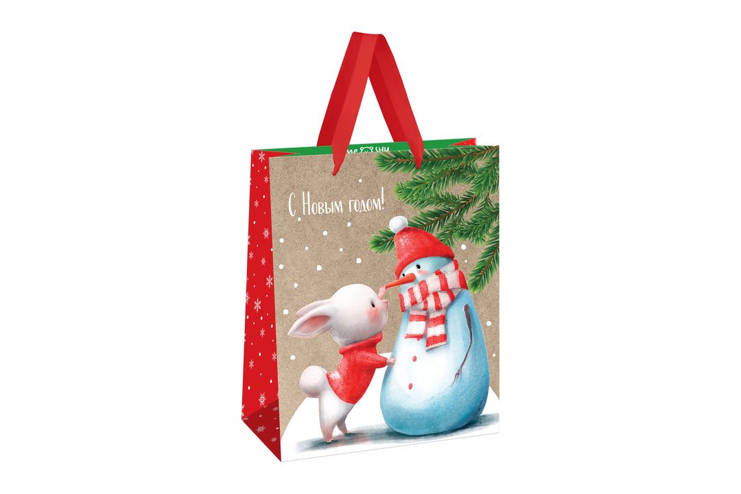 

Пакет новогодний 26 х 32 х 12 см Meshu Snowman, Разноцветный