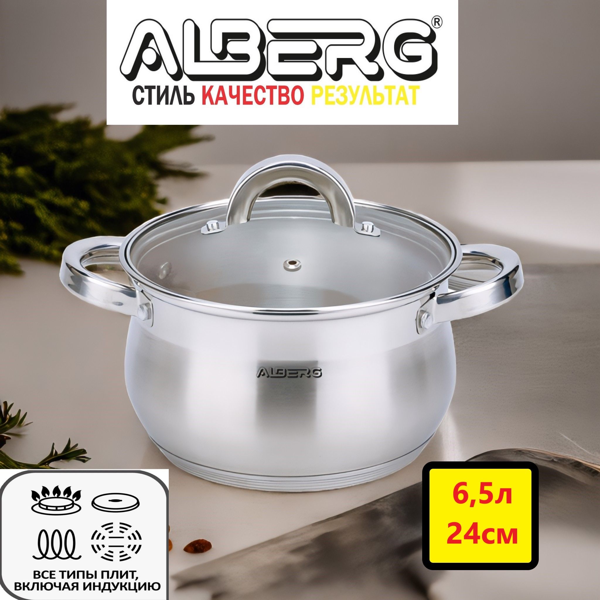 Кастрюля ALBERG 6,5л 24см с крышкой