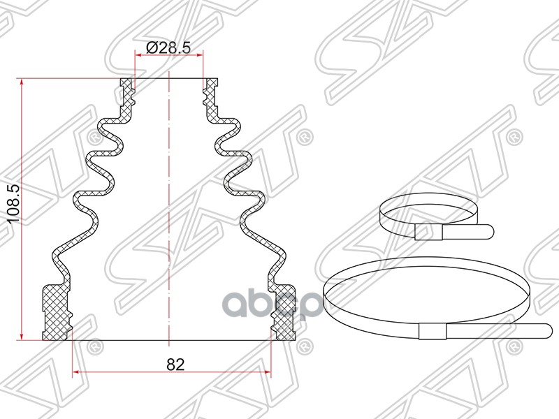 фото Пыльник шруса внутренний toyota land cruiser prado 120 kdj12 2002-2009 (2 хомута. резина) sat