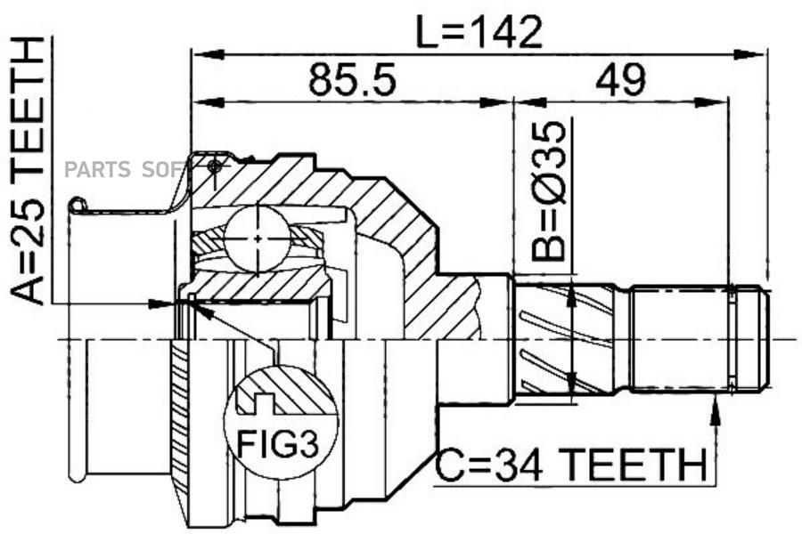 Шрус Opel Astra F/Kadett D/E/Vectra A 1.6d-2.5 91-08 Внутр. JIKIU арт. JC34012